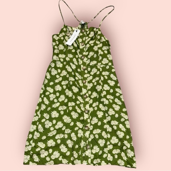 Topshop Green Button Through Daisy Mini Dress new with‎ tag floral - Picture 3 of 6